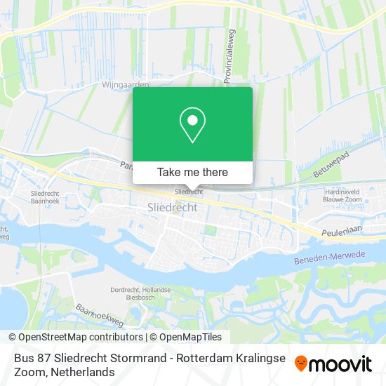 Bus 87 Sliedrecht Stormrand - Rotterdam Kralingse Zoom Karte