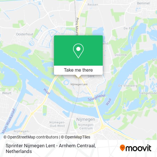 Sprinter Nijmegen Lent - Arnhem Centraal map