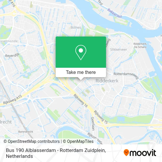 Bus 190 Alblasserdam - Rotterdam Zuidplein map