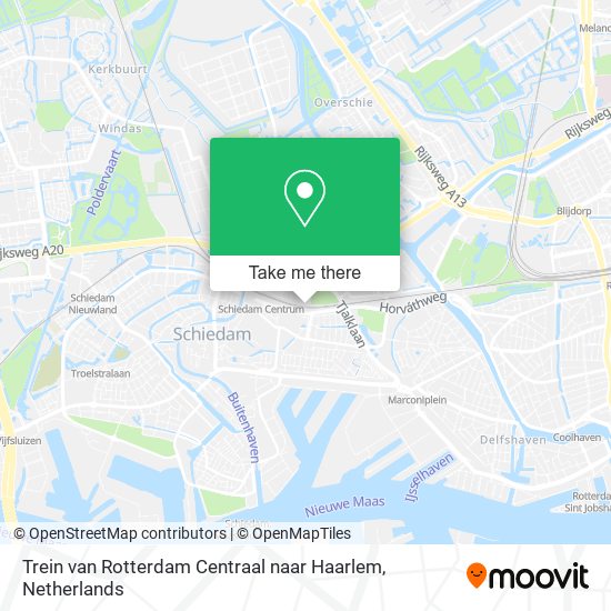 Trein van Rotterdam Centraal naar Haarlem map