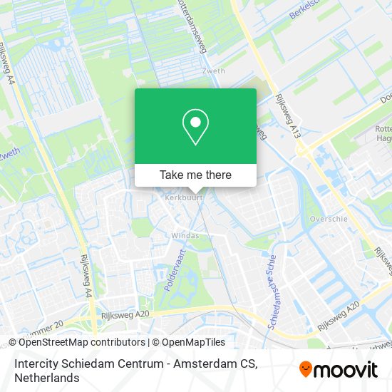 Intercity Schiedam Centrum - Amsterdam CS map