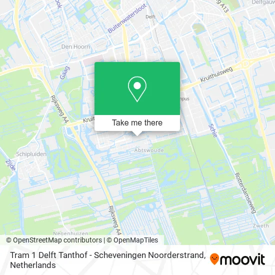 Tram 1 Delft Tanthof - Scheveningen Noorderstrand map