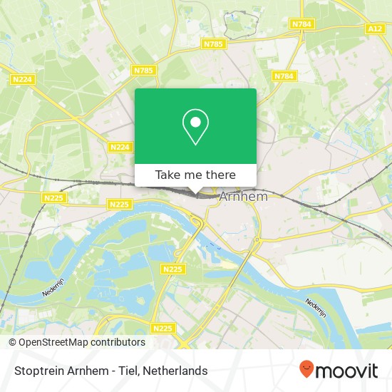 Stoptrein Arnhem - Tiel map