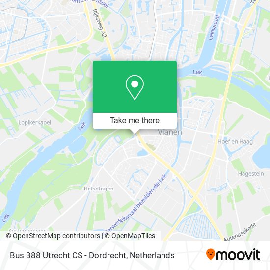 Bus 388 Utrecht CS - Dordrecht map