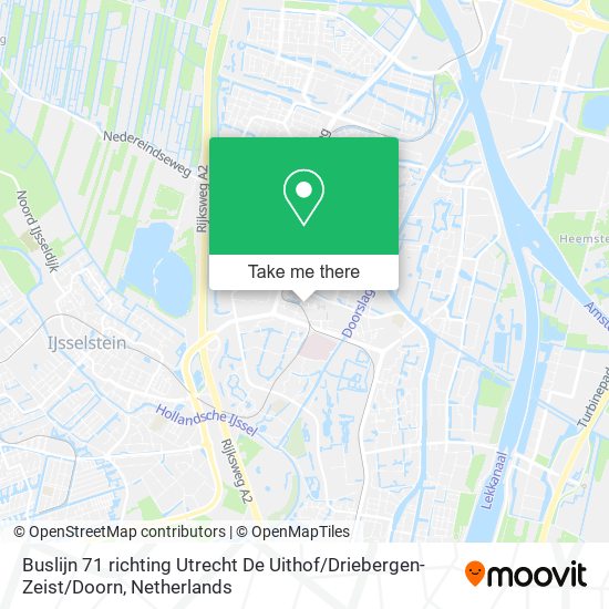 Buslijn 71 richting Utrecht De Uithof / Driebergen-Zeist / Doorn Karte