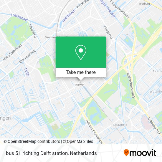 bus 51 richting Delft station map