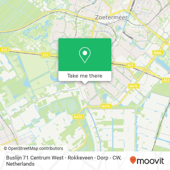 Buslijn 71 Centrum West - Rokkeveen - Dorp - CW map