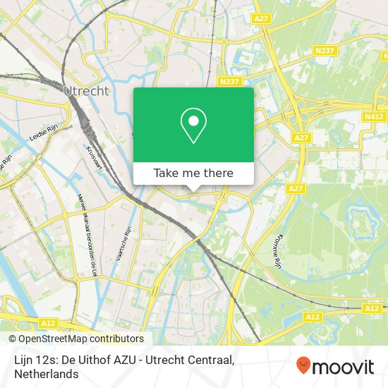 Lijn 12s: De Uithof AZU - Utrecht Centraal map