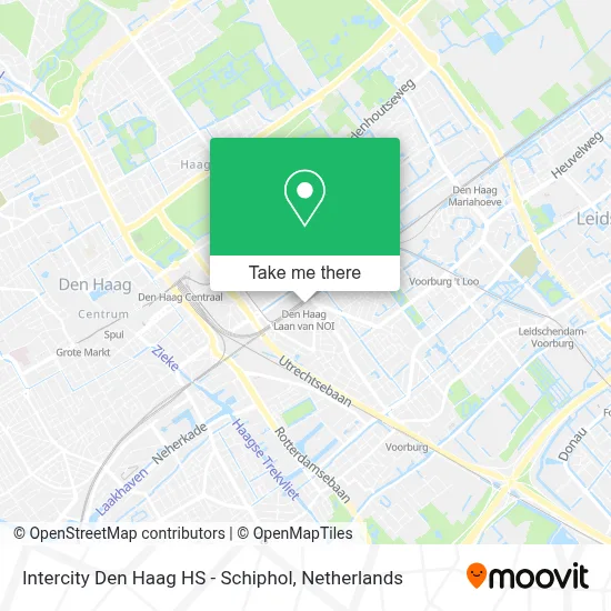 Intercity Den Haag HS - Schiphol map