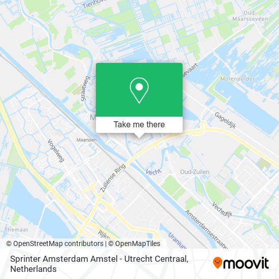 Sprinter Amsterdam Amstel - Utrecht Centraal map