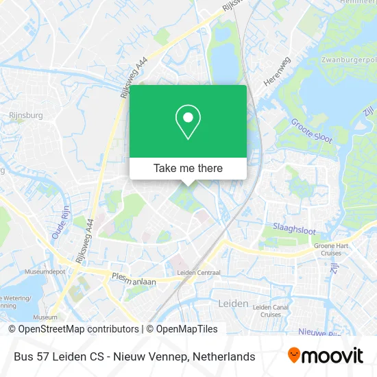 Bus 57 Leiden CS - Nieuw Vennep map