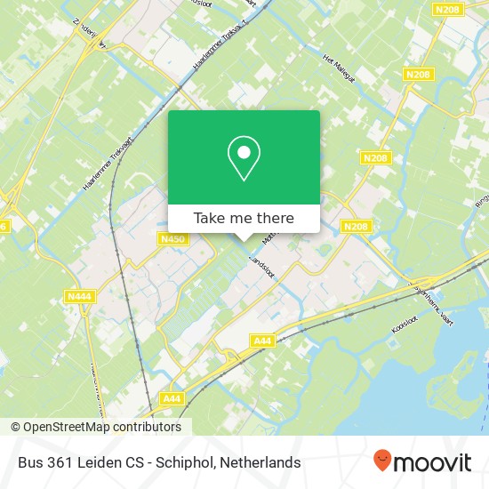 Bus 361 Leiden CS - Schiphol map