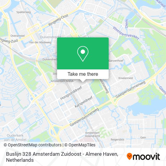 Buslijn 328 Amsterdam Zuidoost - Almere Haven Karte