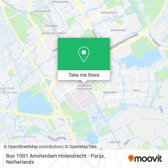 Bus 1001 Amsterdam Holendrecht - Parijs map