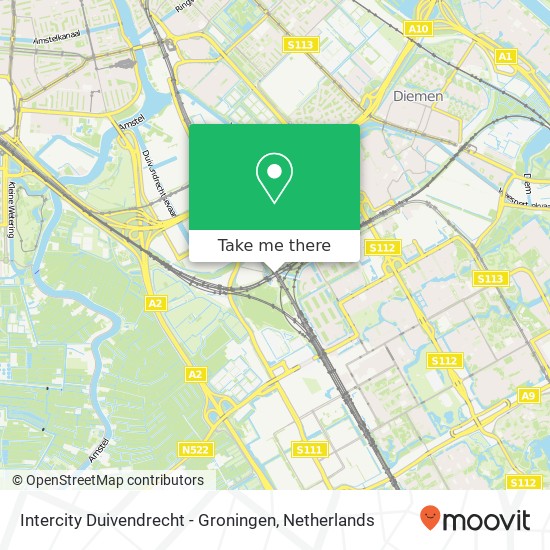 Intercity Duivendrecht - Groningen map