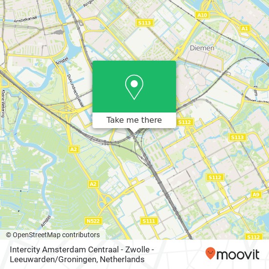 Intercity Amsterdam Centraal - Zwolle - Leeuwarden / Groningen map