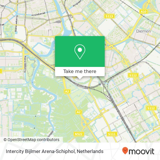 Intercity Bijlmer Arena-Schiphol map