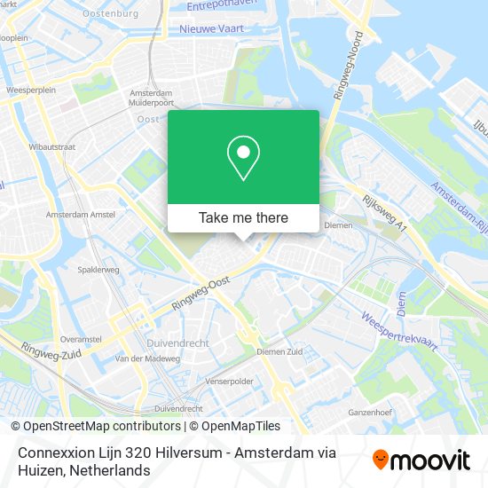 Connexxion Lijn 320 Hilversum - Amsterdam via Huizen map