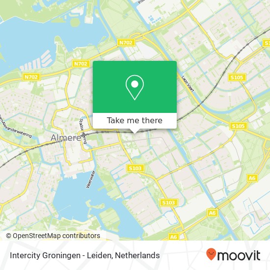 Intercity Groningen - Leiden map