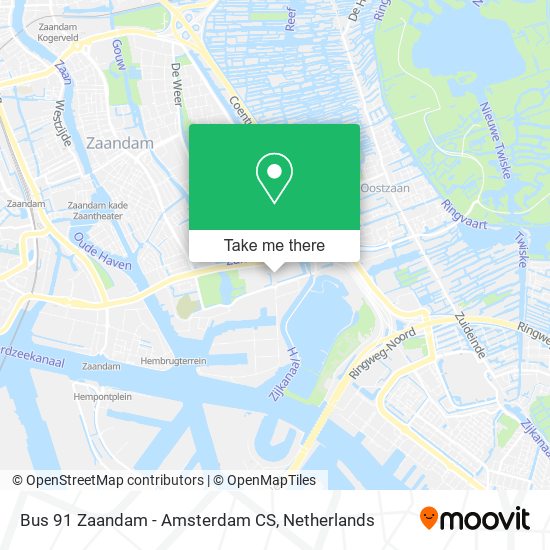 Bus 91 Zaandam - Amsterdam CS Karte