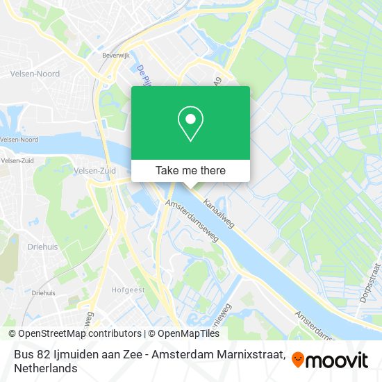 Bus 82 Ijmuiden aan Zee - Amsterdam Marnixstraat map