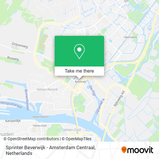 Sprinter Beverwijk - Amsterdam Centraal map