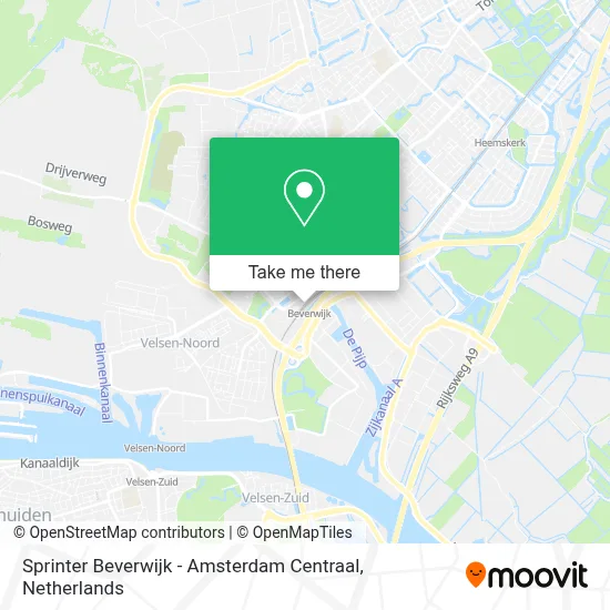 Sprinter Beverwijk - Amsterdam Centraal map