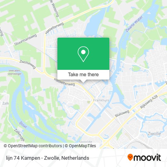 lijn 74 Kampen - Zwolle map