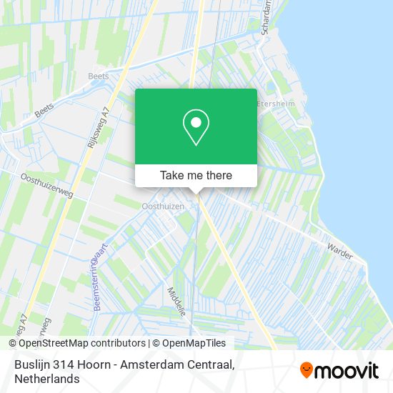 Buslijn 314 Hoorn - Amsterdam Centraal map