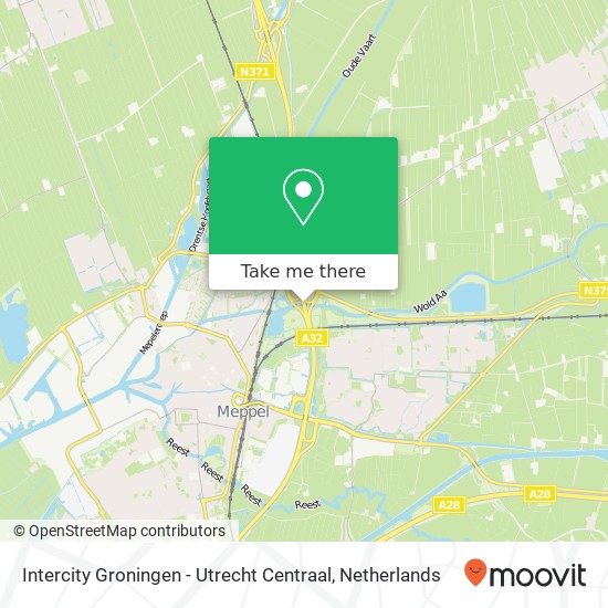 Intercity Groningen - Utrecht Centraal map