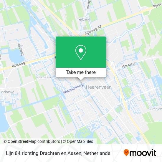 Lijn 84 richting Drachten en Assen map