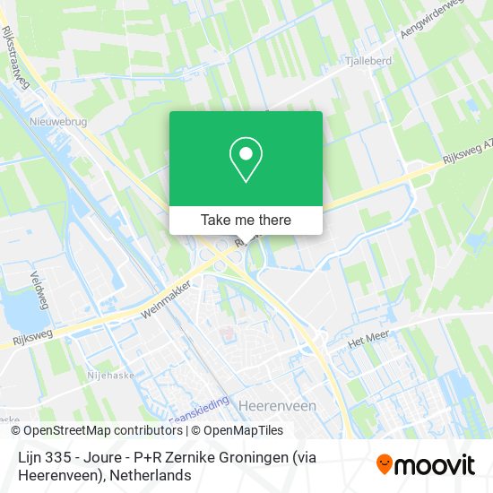 Lijn 335 - Joure - P+R Zernike Groningen (via Heerenveen) Karte