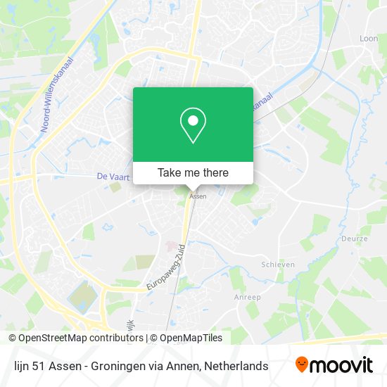 lijn 51 Assen - Groningen via Annen map