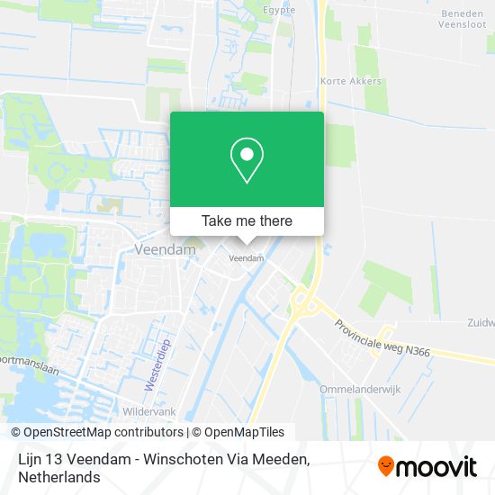 Lijn 13 Veendam - Winschoten Via Meeden map