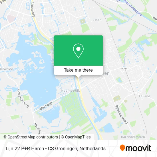 Lijn 22 P+R Haren - CS Groningen map