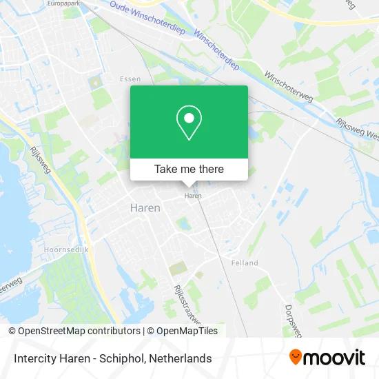 Intercity Haren - Schiphol map