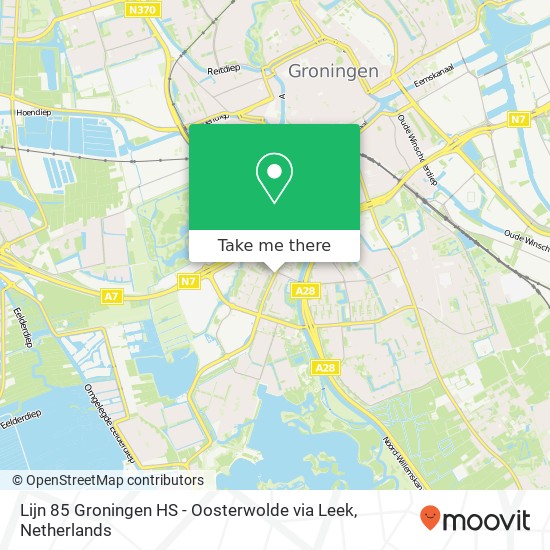 Lijn 85 Groningen HS - Oosterwolde via Leek map