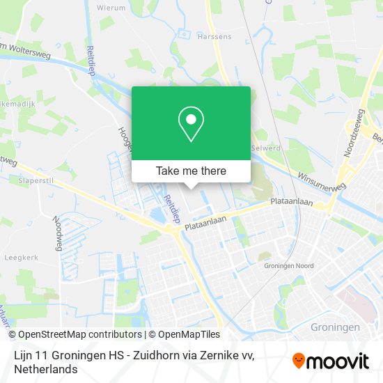 Lijn 11 Groningen HS - Zuidhorn via Zernike vv map