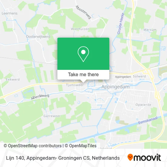 Lijn 140, Appingedam- Groningen CS map