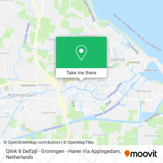 Qlink 6 Delfzijl - Groningen - Haren Via Appingedam map