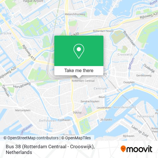 Bus 38 (Rotterdam Centraal - Crooswijk) map
