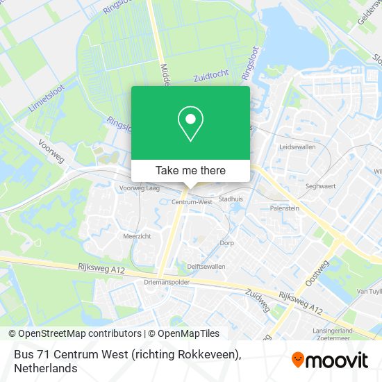 Bus 71 Centrum West (richting Rokkeveen) map