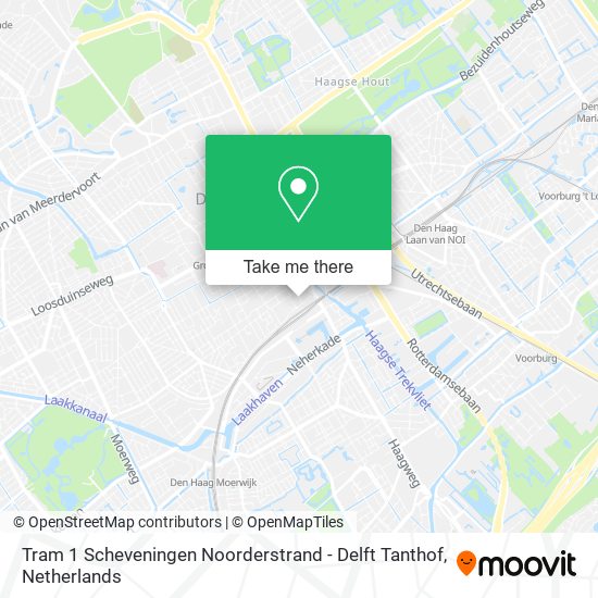 Tram 1 Scheveningen Noorderstrand - Delft Tanthof map