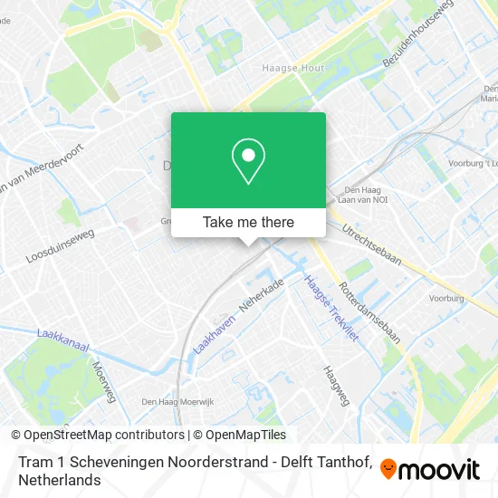 Tram 1 Scheveningen Noorderstrand - Delft Tanthof map