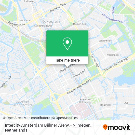 Intercity Amsterdam Bijlmer ArenA - Nijmegen Karte