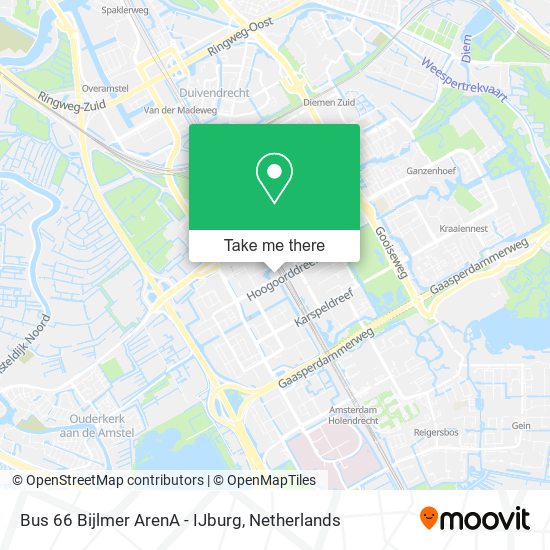 Bus 66 Bijlmer ArenA - IJburg map