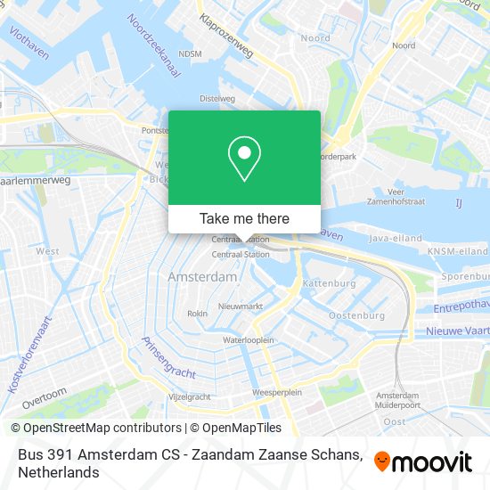 Bus 391 Amsterdam CS - Zaandam Zaanse Schans map