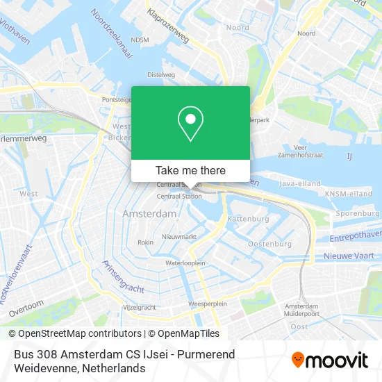 Bus 308 Amsterdam CS IJsei - Purmerend Weidevenne map
