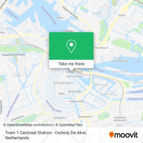 Tram 1 Centraal Station - Osdorp De Aker map