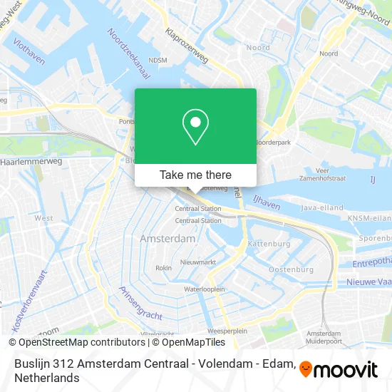 Buslijn 312 Amsterdam Centraal - Volendam - Edam map
